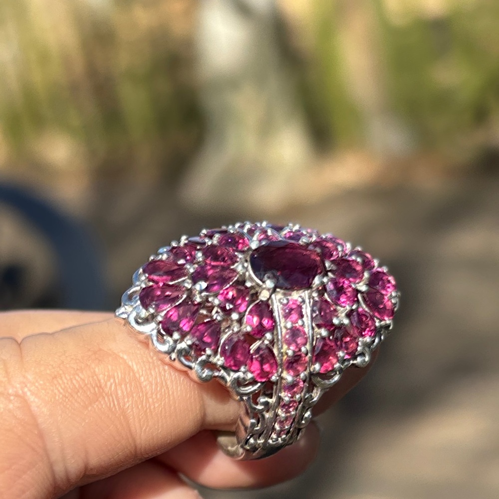 Beautiful garnet & sterling cocktail ring size 9 - Picture 8 of 11
